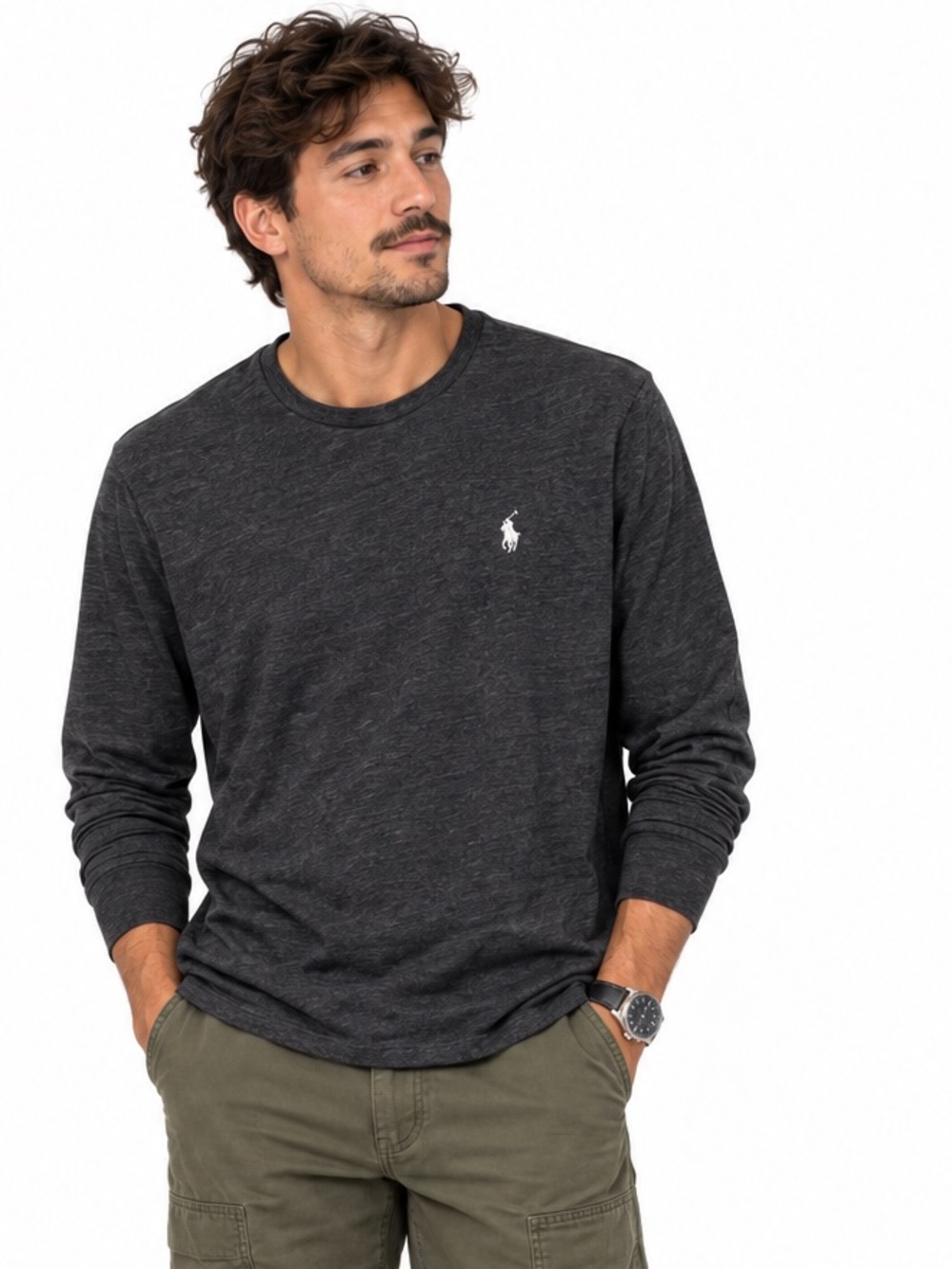 Polo Ralph Lauren Men’s L Charcoal Heather Long Sleeve Crewneck Pony Tee
